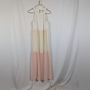 Andree by Unit Tiered Maxi Dress Sleeveless White Ivory Pink Wedding Lined Sz S